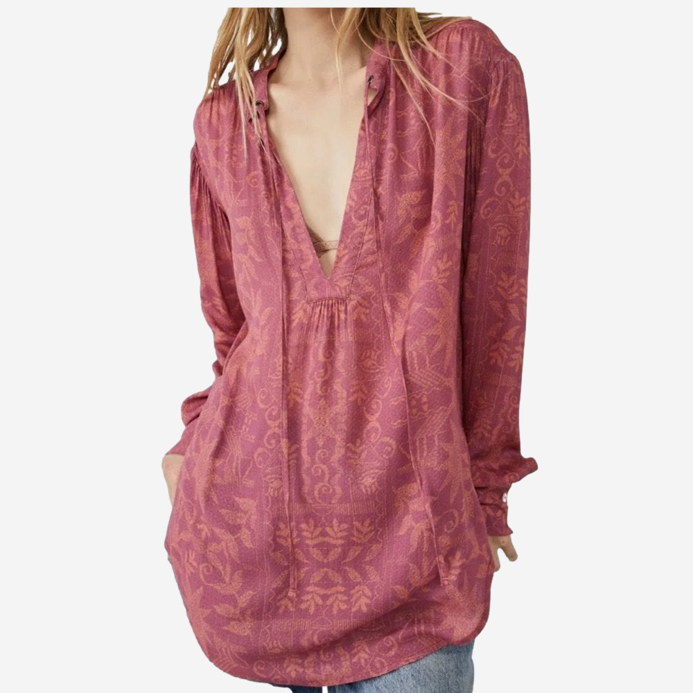 Free People Mia Tunic In Rouge Women's Size S Oversized Boho Cottagecore Euc